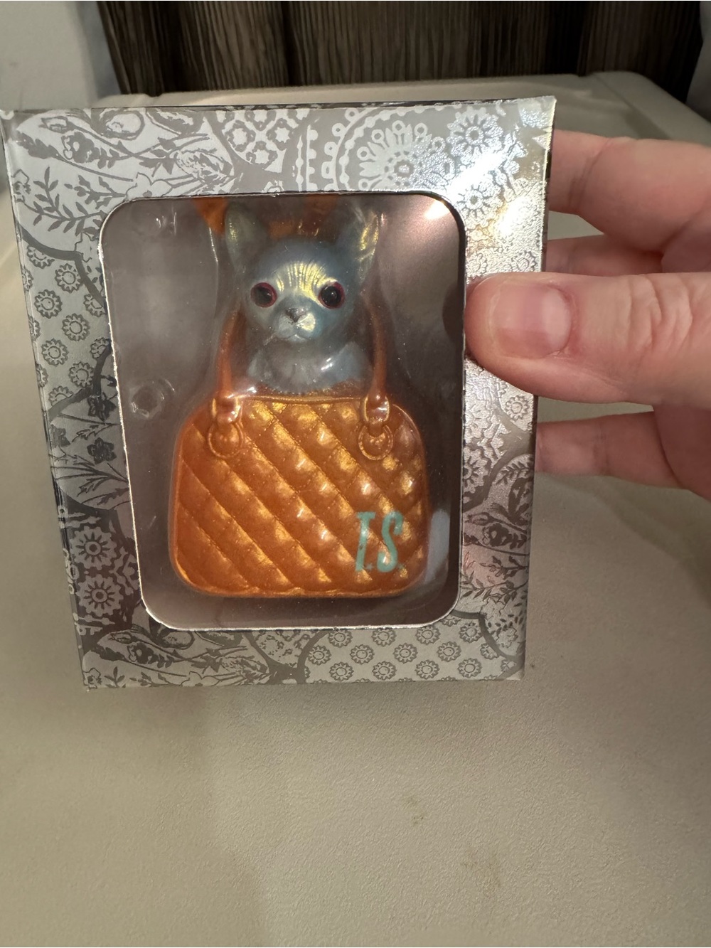 Taylor Swift Gold and Silver Dog-in-Purse Holiday Ornament